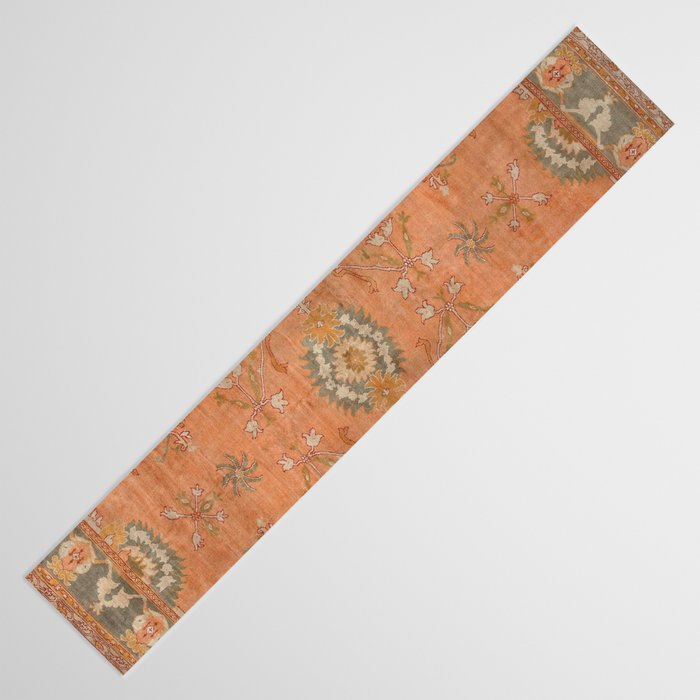 Antique Peach Apricot & Sage Green Turkish Ushak Rug Print Table Runner Gallery Image 3