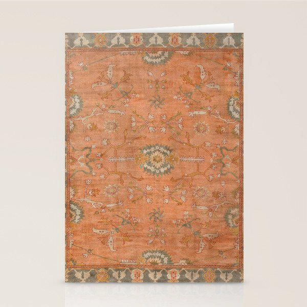 Antique Peach Apricot & Sage Green Turkish Ushak Rug Print Stationery Card Gallery Image 2