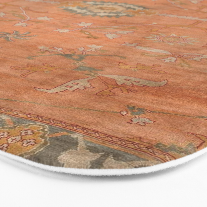 Antique Peach Apricot & Sage Green Turkish Ushak Rug Print Bath Mat Gallery Image 3