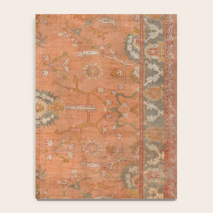Antique Peach Apricot & Sage Green Turkish Ushak Rug Print Notebook Gallery Image 4