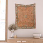 Antique Peach Apricot & Sage Green Turkish Ushak Rug Print Wall Tapestry Gallery Image 2