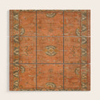 Antique Peach Apricot & Sage Green Turkish Ushak Rug Print Wood Wall Art Gallery Image 1