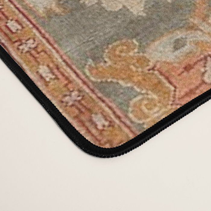 Antique Peach Apricot & Sage Green Turkish Ushak Rug Print Desk Mat Gallery Image 4