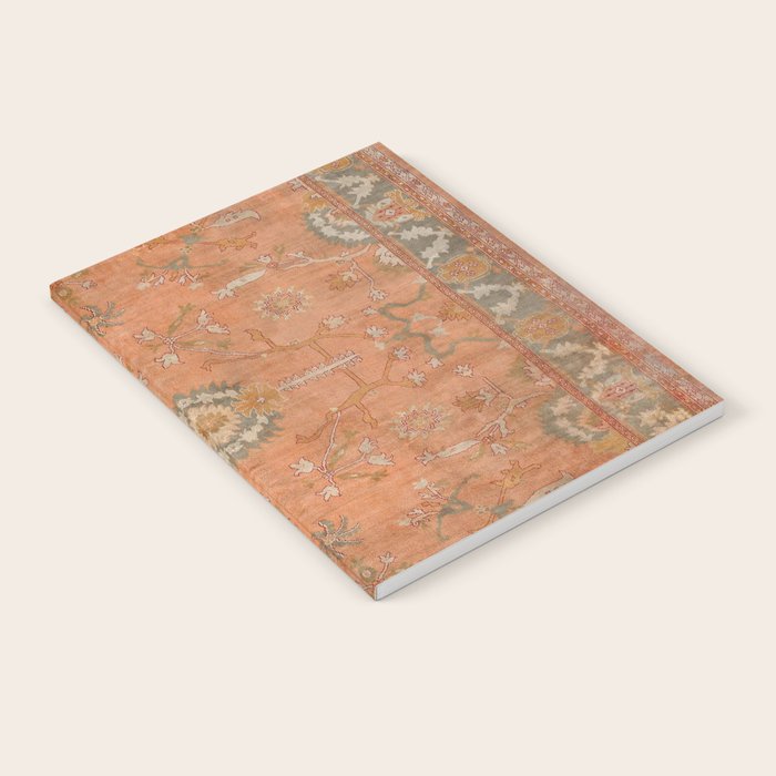 Antique Peach Apricot & Sage Green Turkish Ushak Rug Print Notebook Gallery Image 2