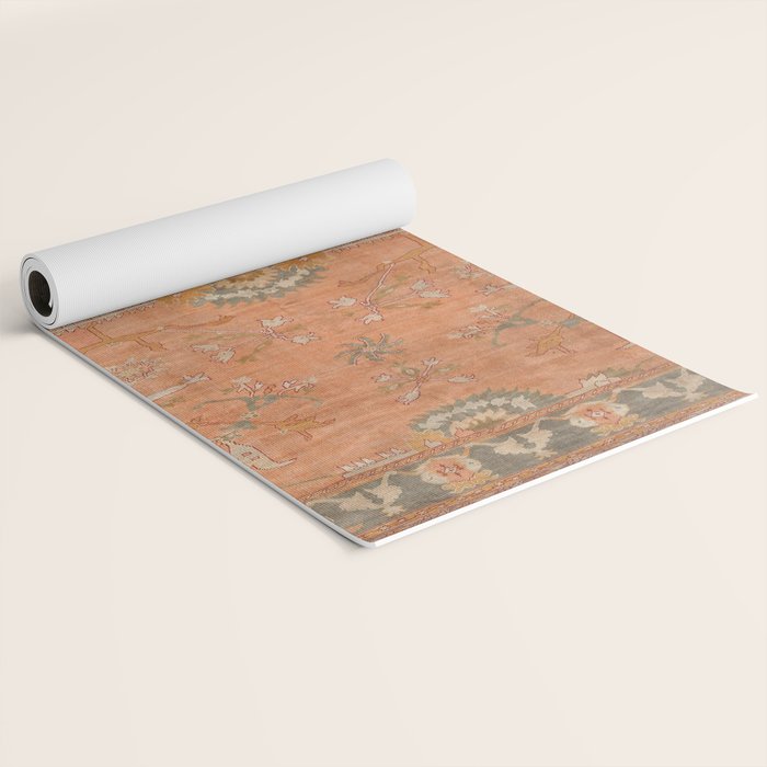 Antique Peach Apricot & Sage Green Turkish Ushak Rug Print Yoga Mat Gallery Image 2