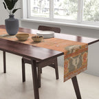 Antique Peach Apricot & Sage Green Turkish Ushak Rug Print Table Runner Gallery Image 2