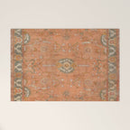 Antique Peach Apricot & Sage Green Turkish Ushak Rug Print Welcome Mat Gallery Image 1