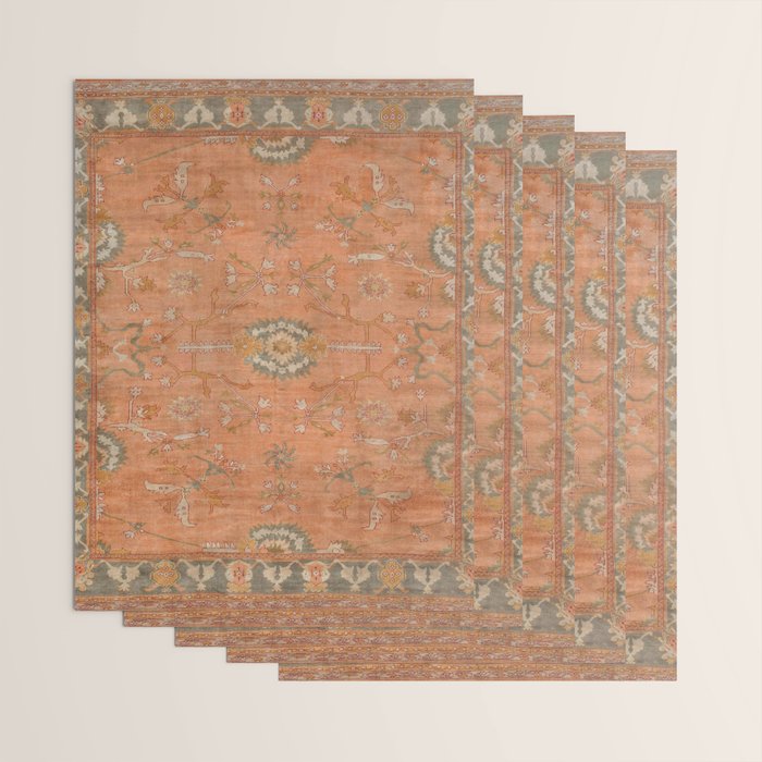 Antique Peach Apricot & Sage Green Turkish Ushak Rug Print Wrapping Paper Gallery Image 3
