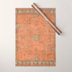 Antique Peach Apricot & Sage Green Turkish Ushak Rug Print Wrapping Paper Gallery Image 1