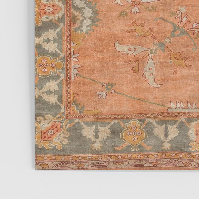 Antique Peach Apricot & Sage Green Turkish Ushak Rug Print Poster Gallery Image 3