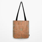 Antique Peach Apricot & Sage Green Turkish Ushak Rug Print Tote Bag Gallery Image 2
