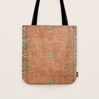 Antique Peach Apricot & Sage Green Turkish Ushak Rug Print Tote Bag Gallery Image 1