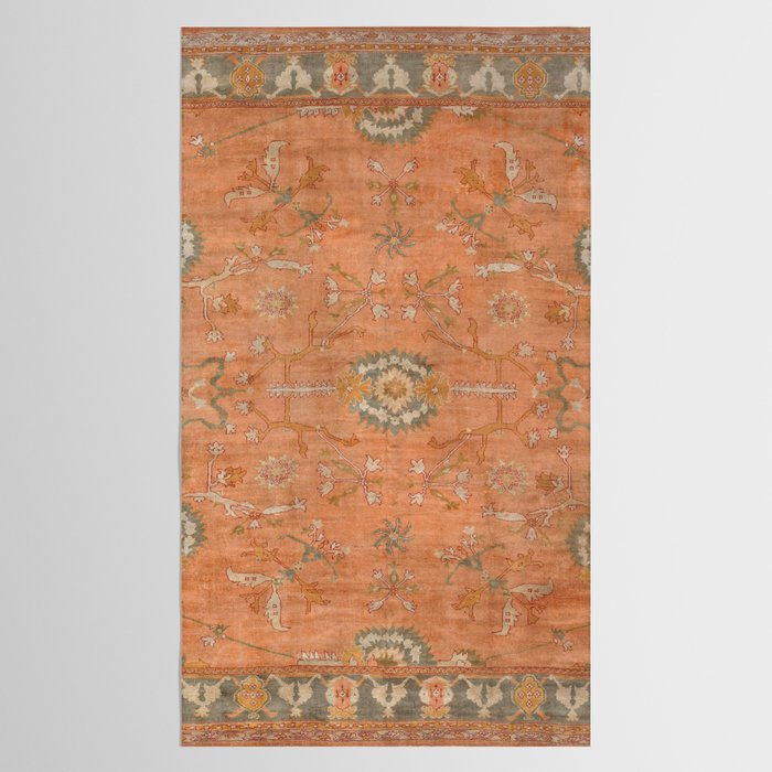 Antique Peach Apricot & Sage Green Turkish Ushak Rug Print Tablecloth Gallery Image 2