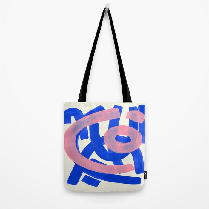 Tribal Pink Blue Fun Colorful Mid Century Modern Abstract Painting Shapes Pattern Tote Bag Gallery Image 2