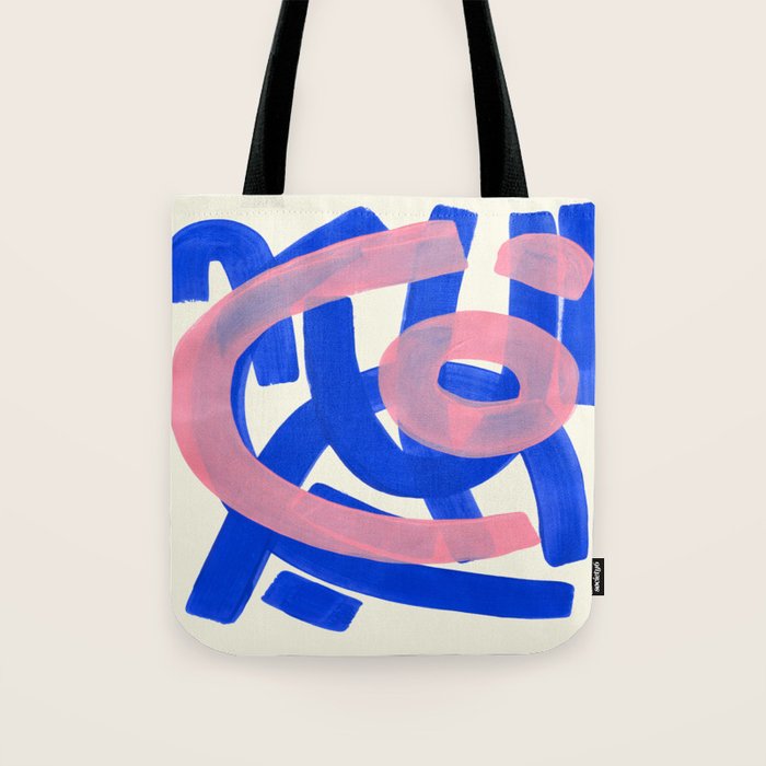 Tribal Pink Blue Fun Colorful Mid Century Modern Abstract Painting Shapes Pattern Tote Bag Gallery Image 1