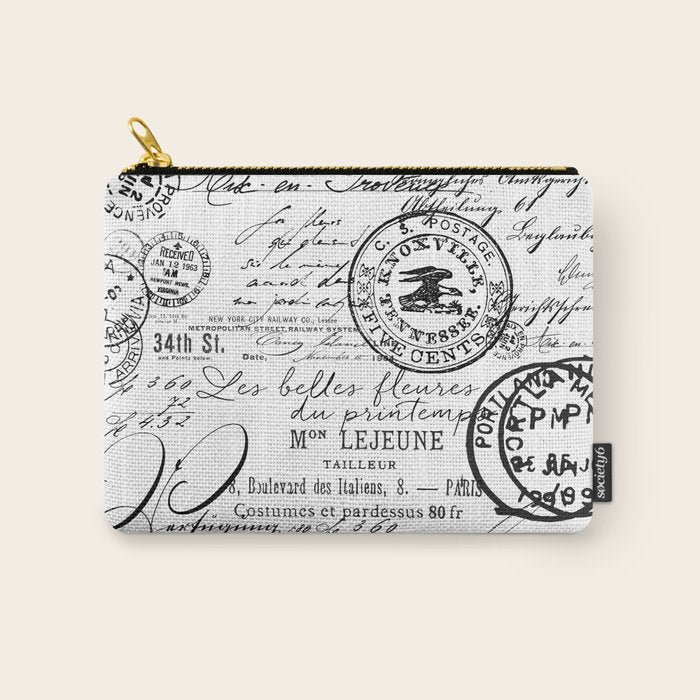 Vintage handwriting black and white Carry All Pouch Gallery Image 1