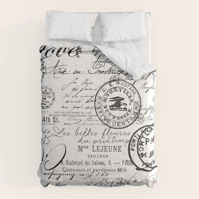 Vintage handwriting black and white Comforter Gallery Image 6