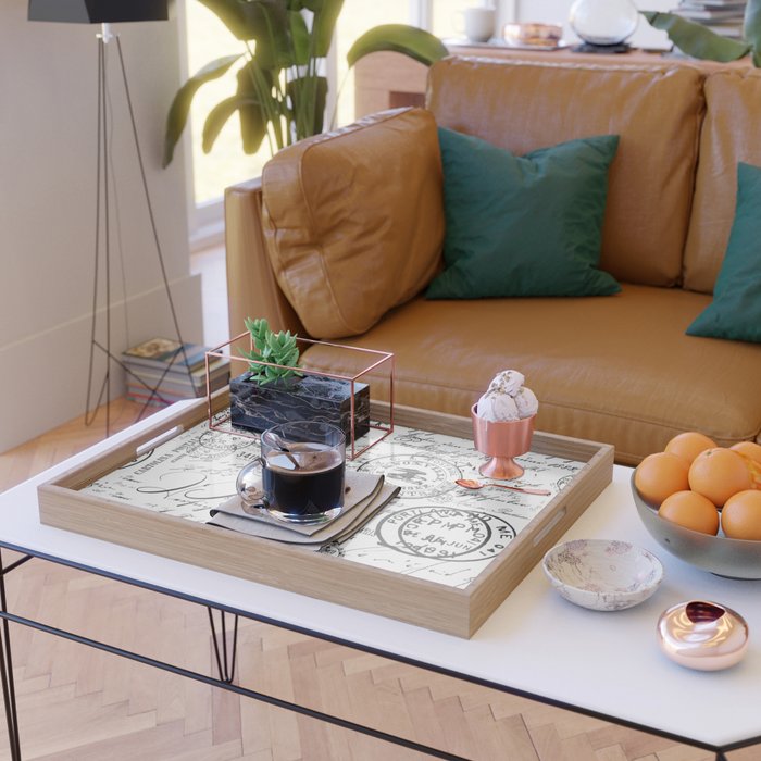 Vintage handwriting black and white Serving Tray Gallery Image 2