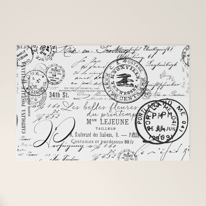 Vintage handwriting black and white Welcome Mat Gallery Image 1