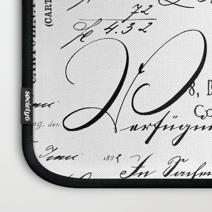 Vintage handwriting black and white Laptop Sleeve Gallery Image 3