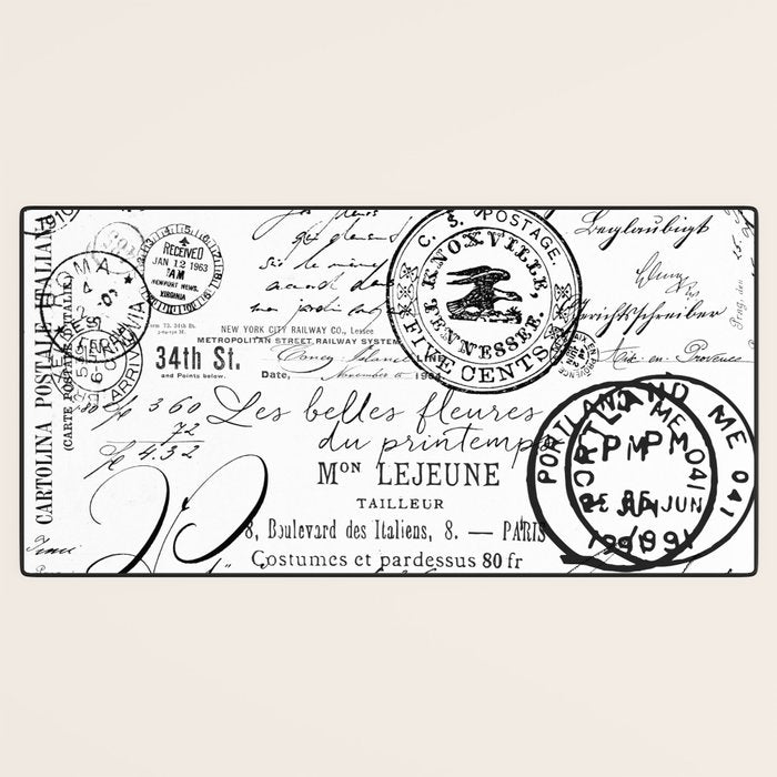 Vintage handwriting black and white Desk Mat Gallery Image 3