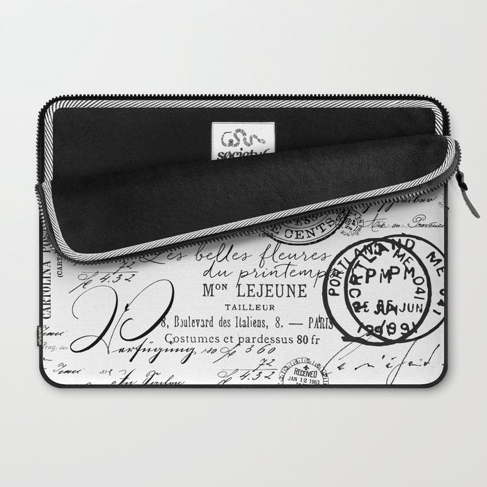 Vintage handwriting black and white Laptop Sleeve Gallery Image 2