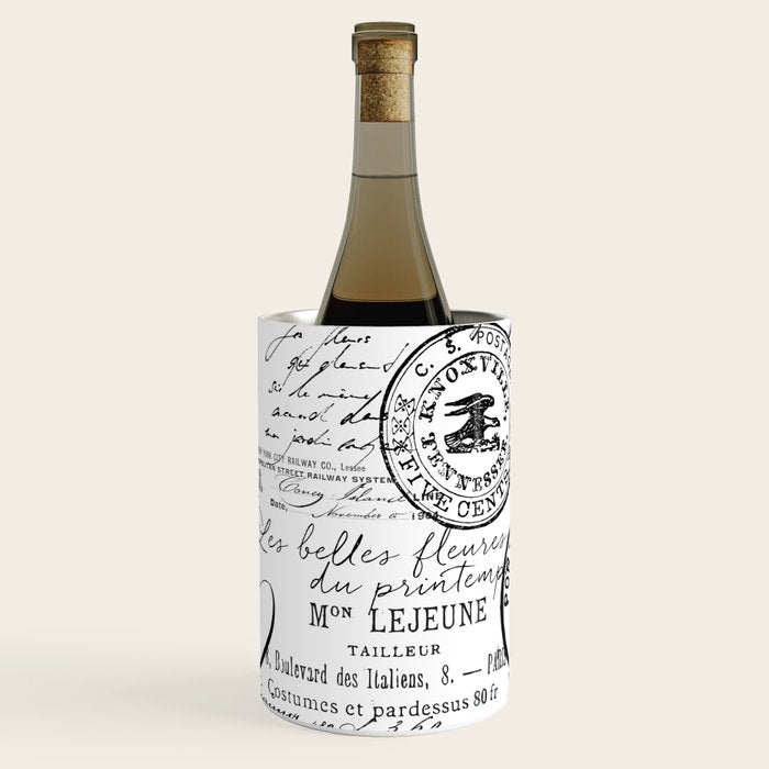 Vintage handwriting black and white Wine Chiller Gallery Image 1