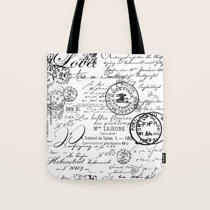 Vintage handwriting black and white Tote Bag Gallery Image 1