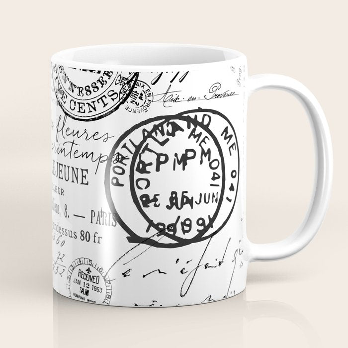Vintage handwriting black and white Coffee Mug Gallery Image 1