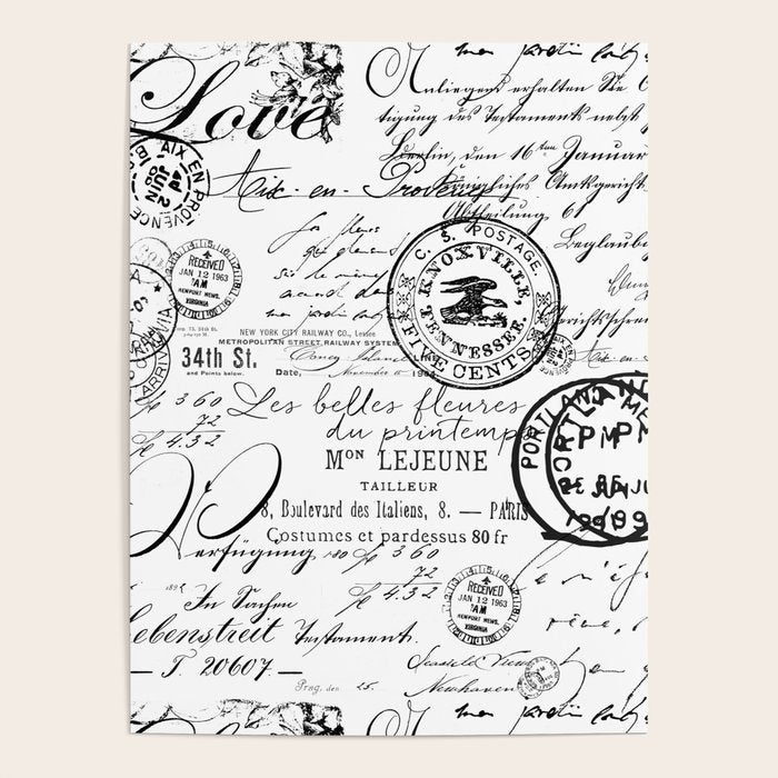 Vintage handwriting black and white Poster Gallery Image 1