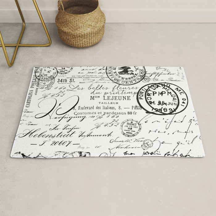 Vintage handwriting black and white Rug Gallery Image 1