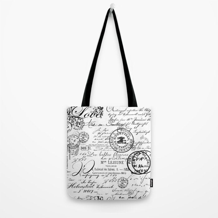Vintage handwriting black and white Tote Bag Gallery Image 2