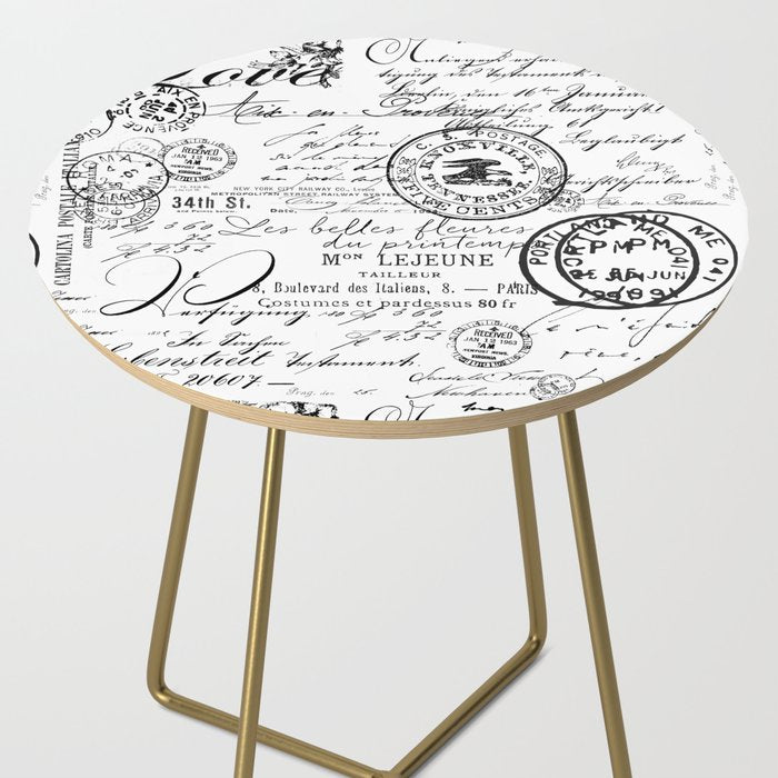 Vintage handwriting black and white Side Table Gallery Image 2