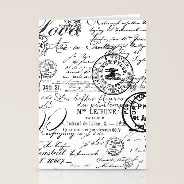 Vintage handwriting black and white Stationery Card Gallery Image 2