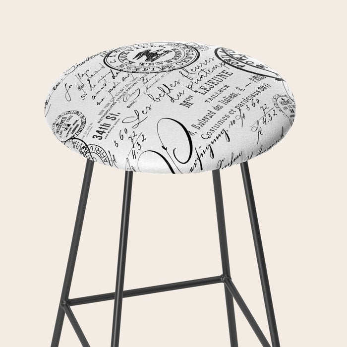 Vintage handwriting black and white Stool Gallery Image 2