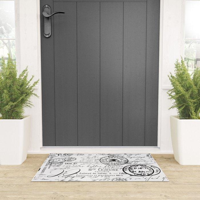 Vintage handwriting black and white Welcome Mat Gallery Image 3