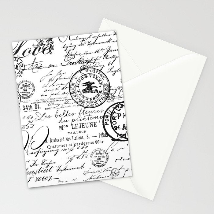 Vintage handwriting black and white Stationery Card Gallery Image 2