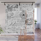 Vintage handwriting black and white Wall Mural Gallery Image 1