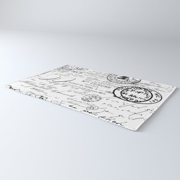 Vintage handwriting black and white Rug Gallery Image 3