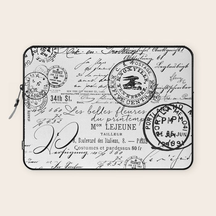 Vintage handwriting black and white Laptop Sleeve Gallery Image 1