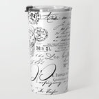 Vintage handwriting black and white Travel Mug Gallery Image 3