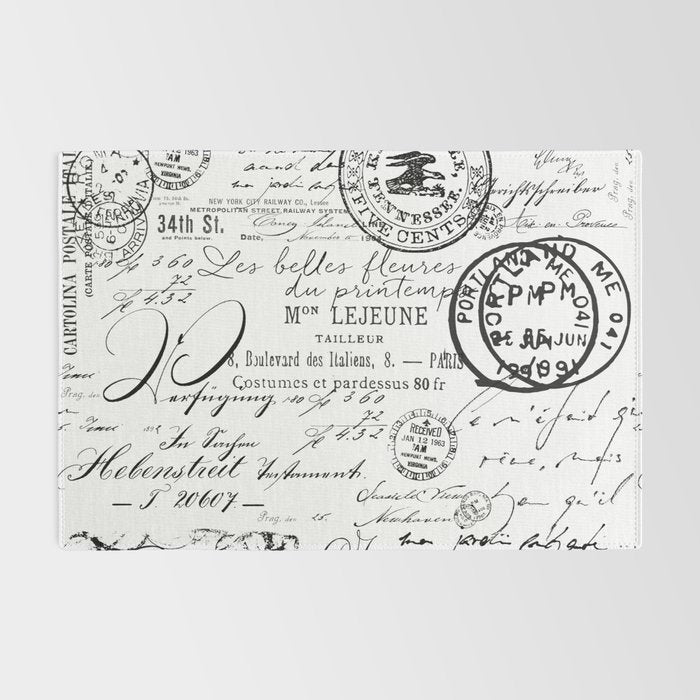 Vintage handwriting black and white Rug Gallery Image 2