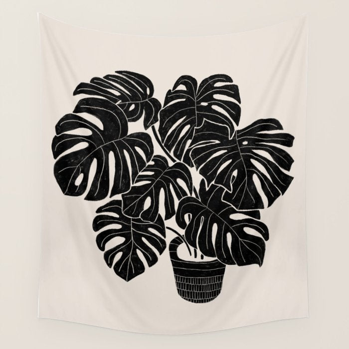 Black & White Plants / Monstera Deliciosa Wall Tapestry Gallery Image 1