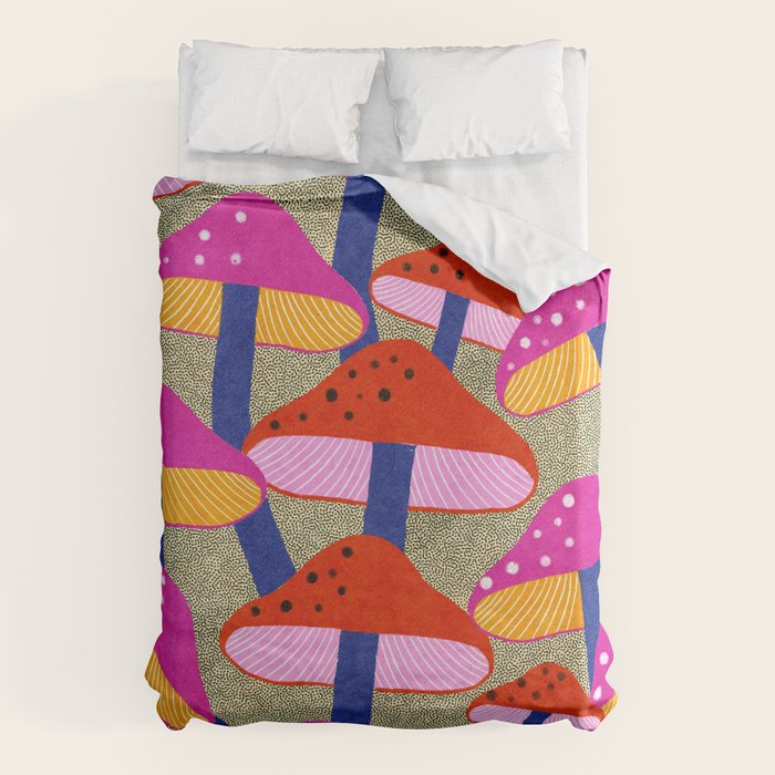 Red and Pink Mushroom print - Amsterdam Market Duvet Cover