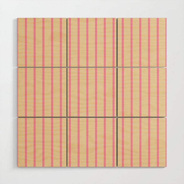 Simple Fresh Country Stripes Narrow Vertical Stripe Pattern in Pink and Cream Wood Wall Art Gallery Image 1
