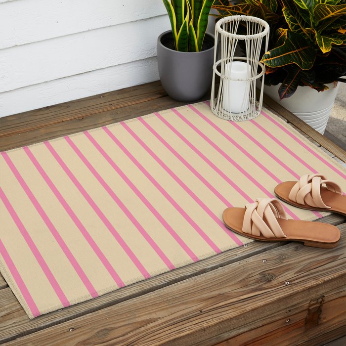 Simple Fresh Country Stripes Narrow Vertical Stripe Pattern in Pink and Cream Outdoor Rug Gallery Image 2