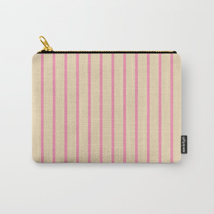 Simple Fresh Country Stripes Narrow Vertical Stripe Pattern in Pink and Cream Carry All Pouch Gallery Image 1