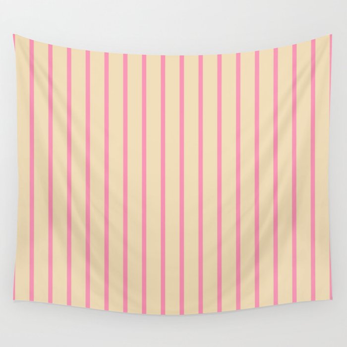 Simple Fresh Country Stripes Narrow Vertical Stripe Pattern in Pink and Cream Wall Tapestry Gallery Image 4