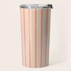 Simple Fresh Country Stripes Narrow Vertical Stripe Pattern in Pink and Cream Travel Mug Gallery Image 2