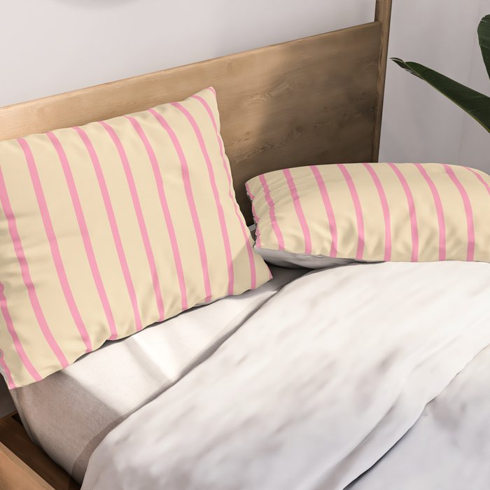 Simple Fresh Country Stripes Narrow Vertical Stripe Pattern in Pink and Cream Pillow Sham Gallery Image 2